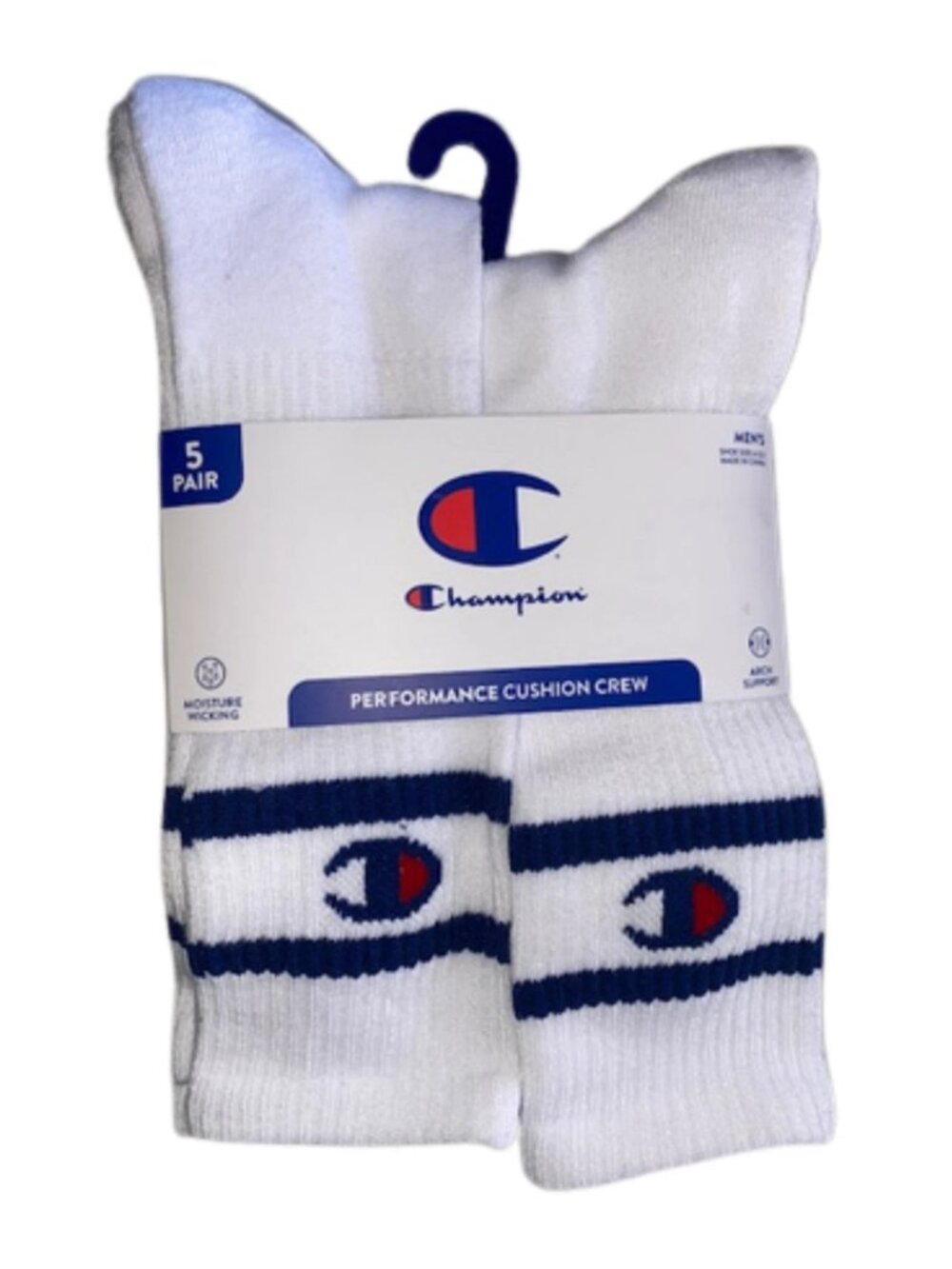 Champion 5 Pair Performance Cushion Crew Socks, Shoe Size 6-12.5
